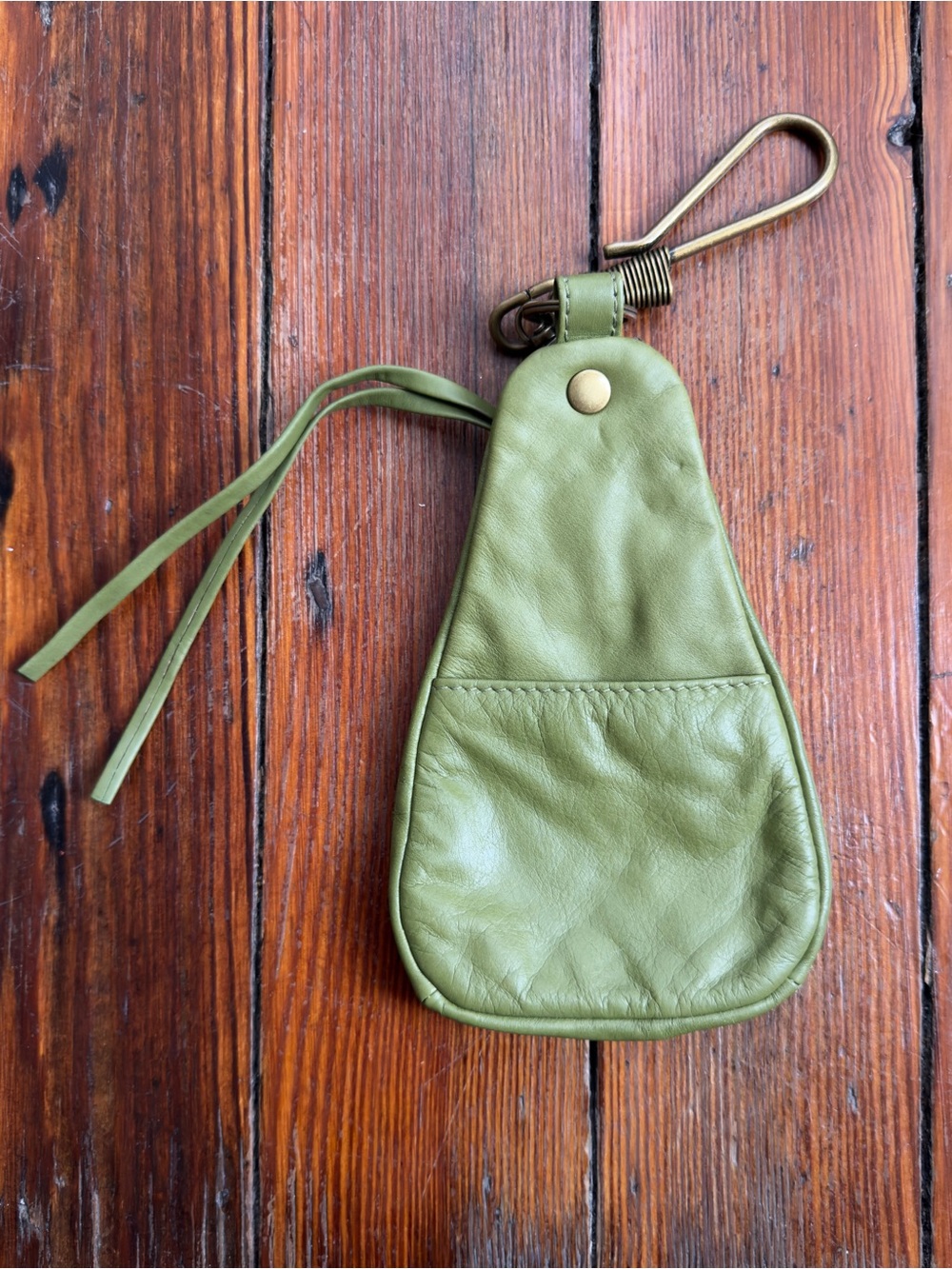 Vintage 00s Hobo International avocado green leather keychain pouch purse - Picture 6 of 11